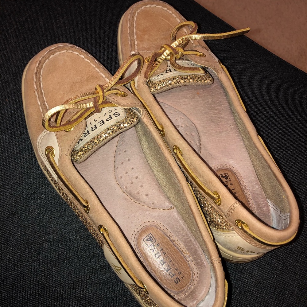 Gold glitter sperrys